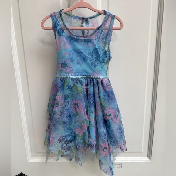 Nanette Lepore 3T Girls Blue and Pink Chiffon Floral Sleeveless Dress - Picture 1 of 5